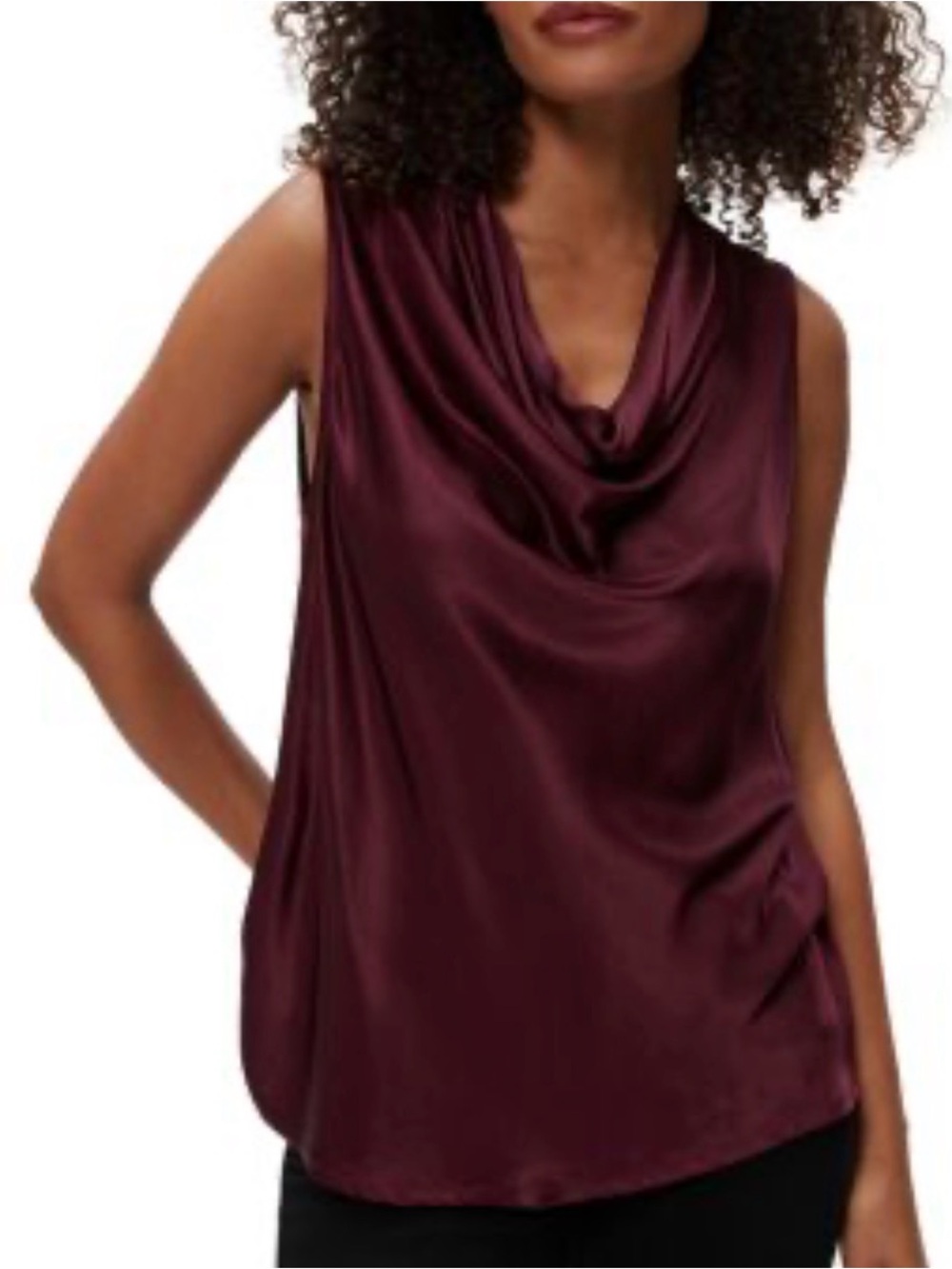 Michael Stars Satin-Like Cowl Neck Tank in Beetroot